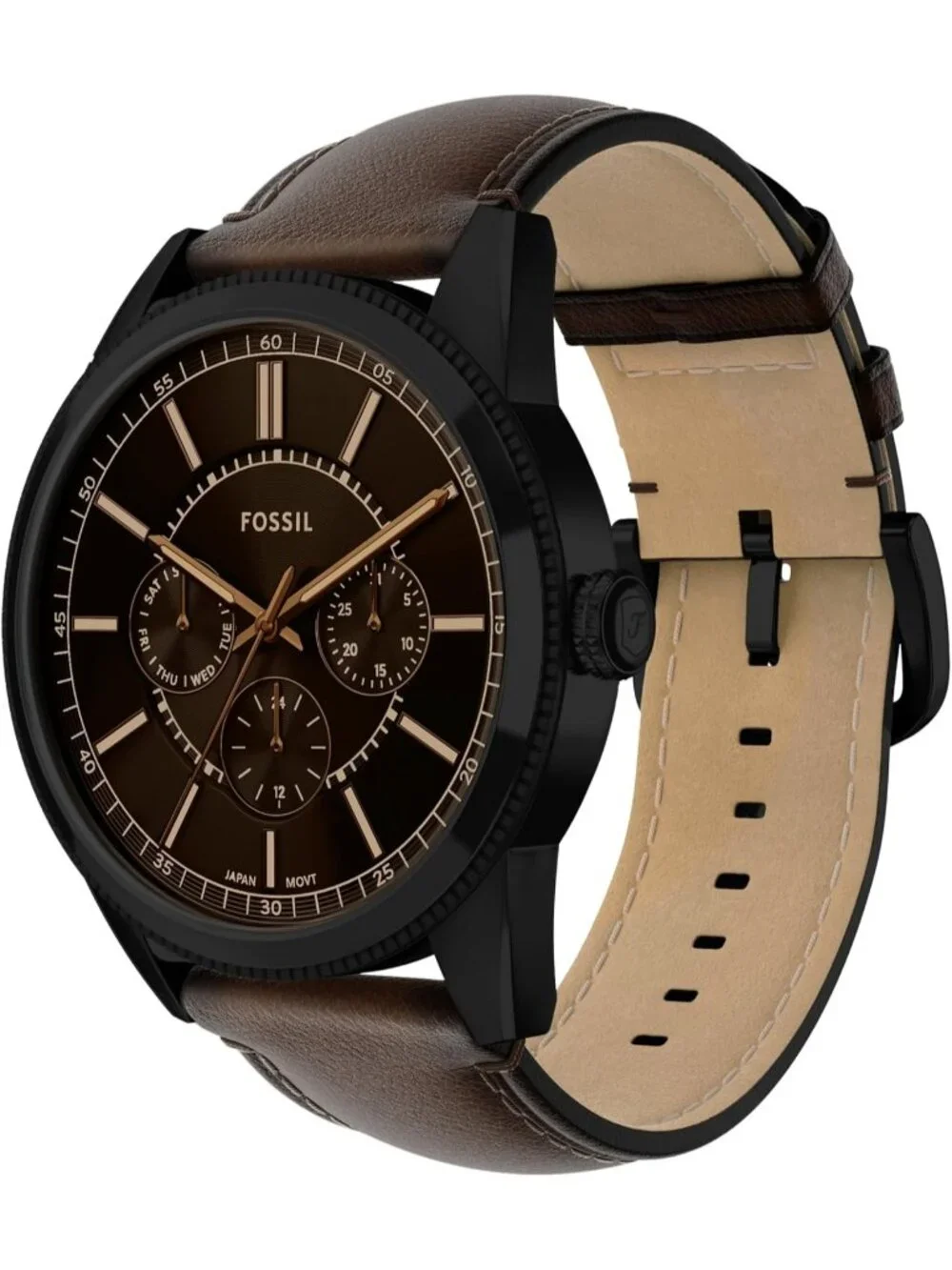 Men's Brown/Black Pearson Multifunction Leather Strap Waterproof Wrist Watch